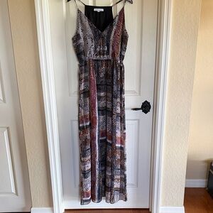 BCBG Multicolor Maxi Dress with Cinch Side Ties